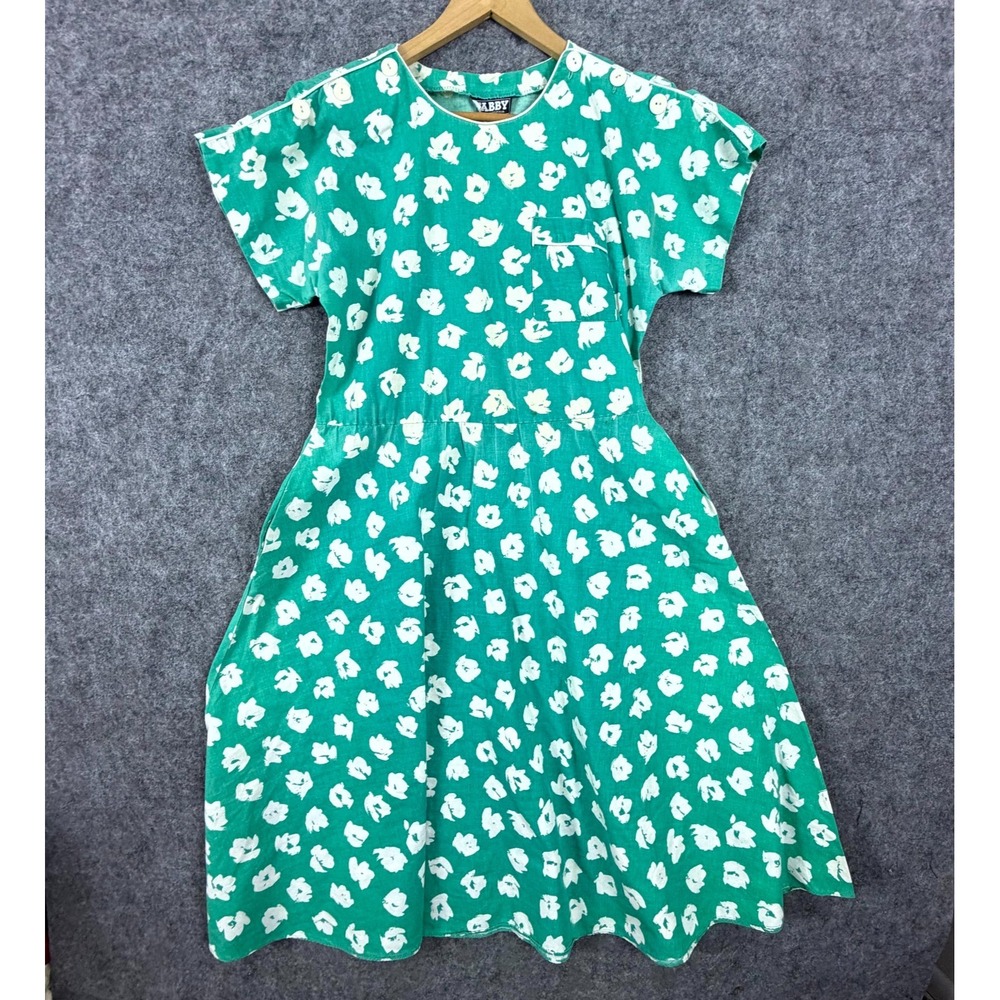 Tabby of California Picnic Dress Womens M Green Floral Cottagecore Pockets
